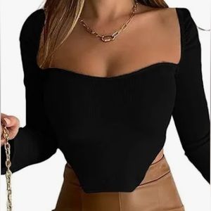 NWT Avanova black, long sleeve temperament, square neck  top size XL